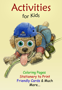 Activities for Kids!  Stationery with art from popular children’s books, sketches to color from award-winning picture books, and friendly cards with colorful children’s book illustrations by Jim Harris.